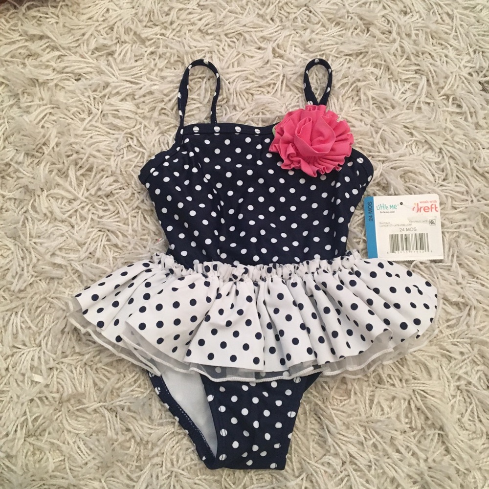 NWT Little Me polka dot swim suit, size 24 mos